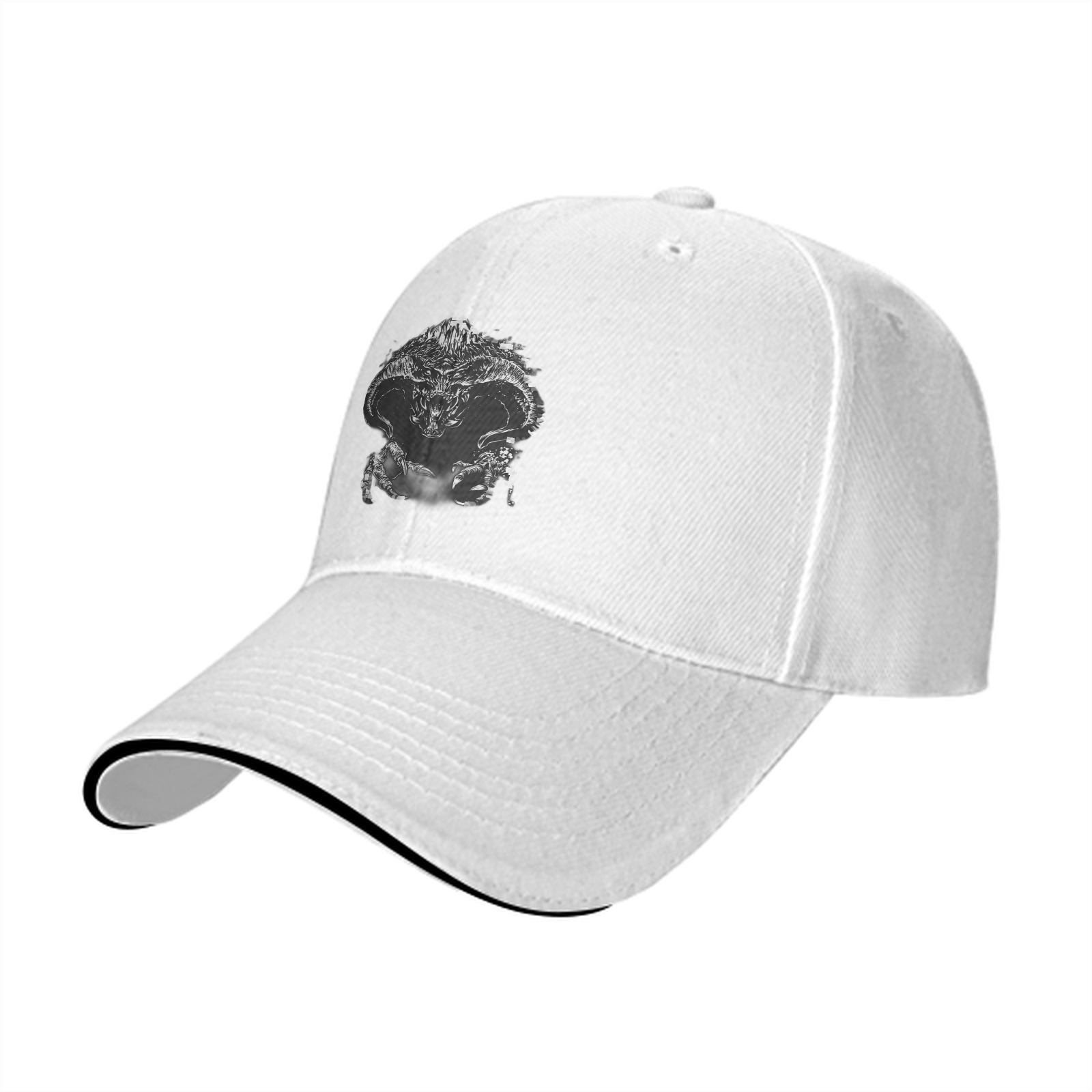 Black Baseball Cap With Detailed Fantasy Monster Print