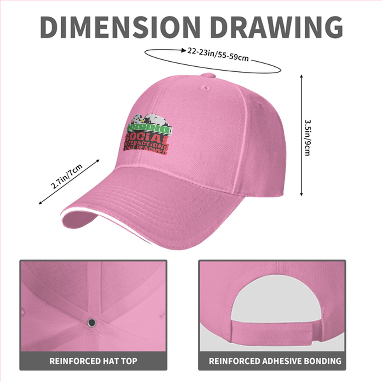 Black baseball cap with social interactions limit reached graphic