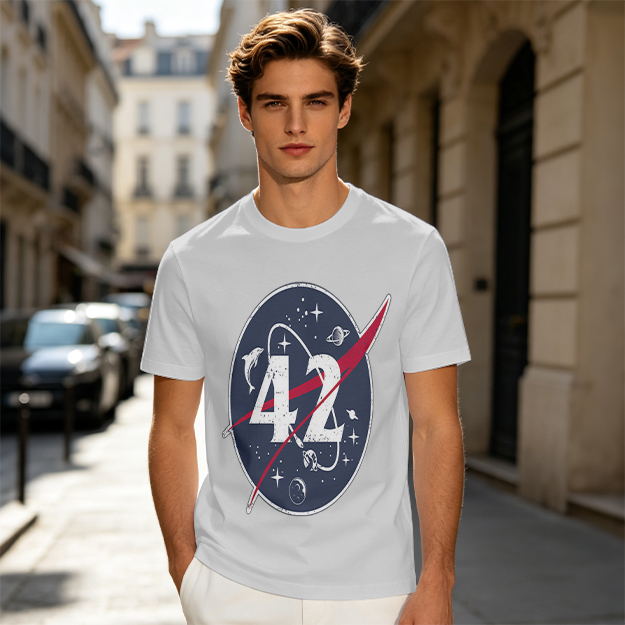 Olive Green Space Themed T-Shirt With Number 42 Graphic