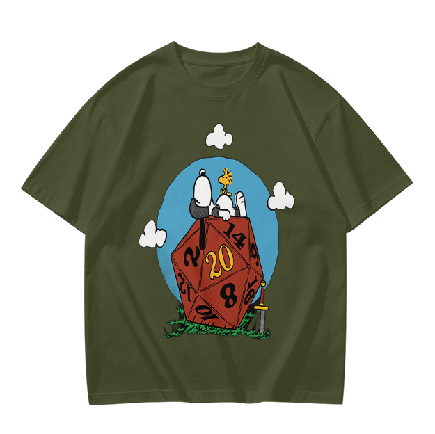 Snoopy and Woodstock on a D20 Dice Graphic T-Shirt