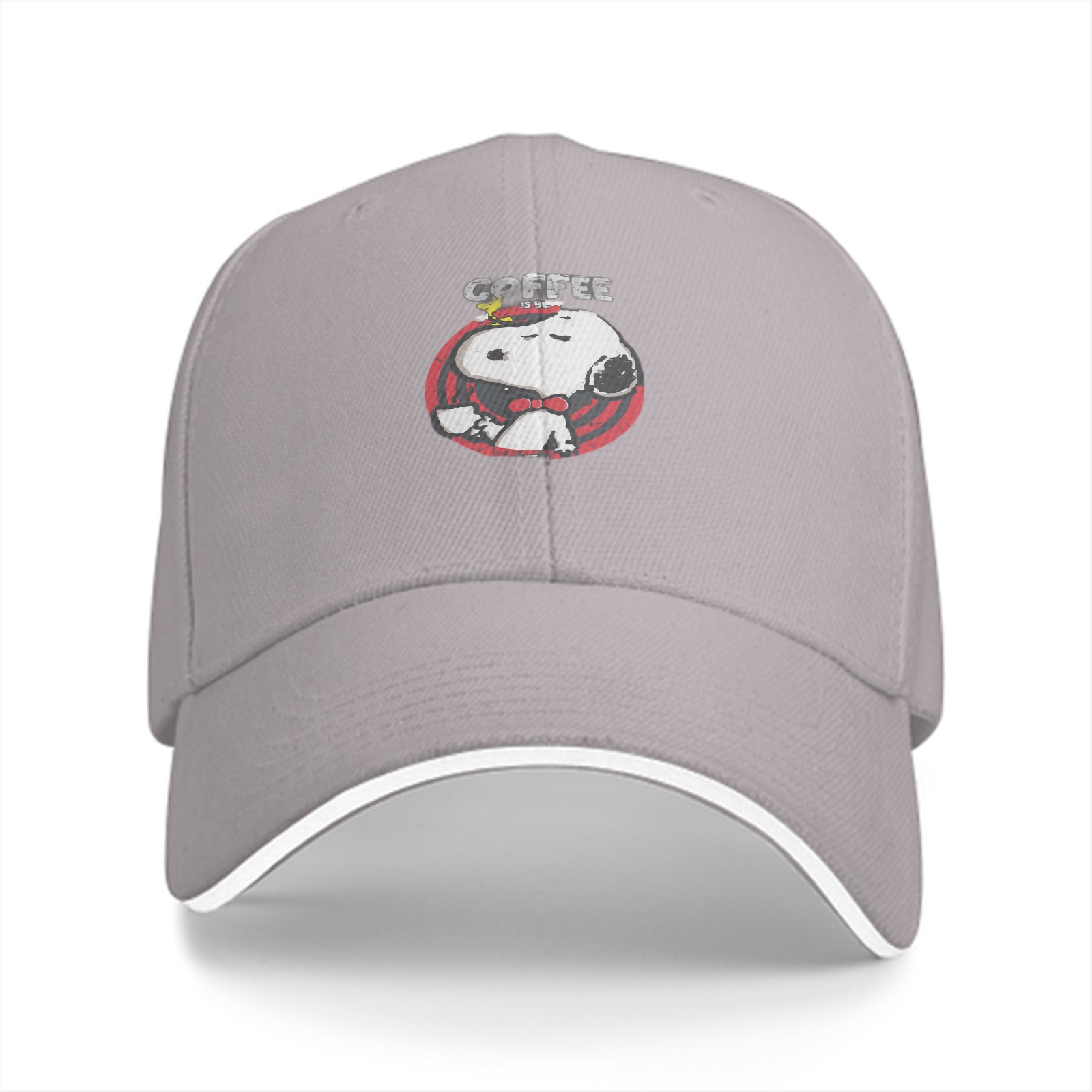 Black baseball cap with Snoopy Coffee graphic design