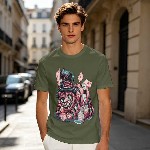 Oversized T-Shirt with Cheshire Cat Alice in Wonderland Graphic