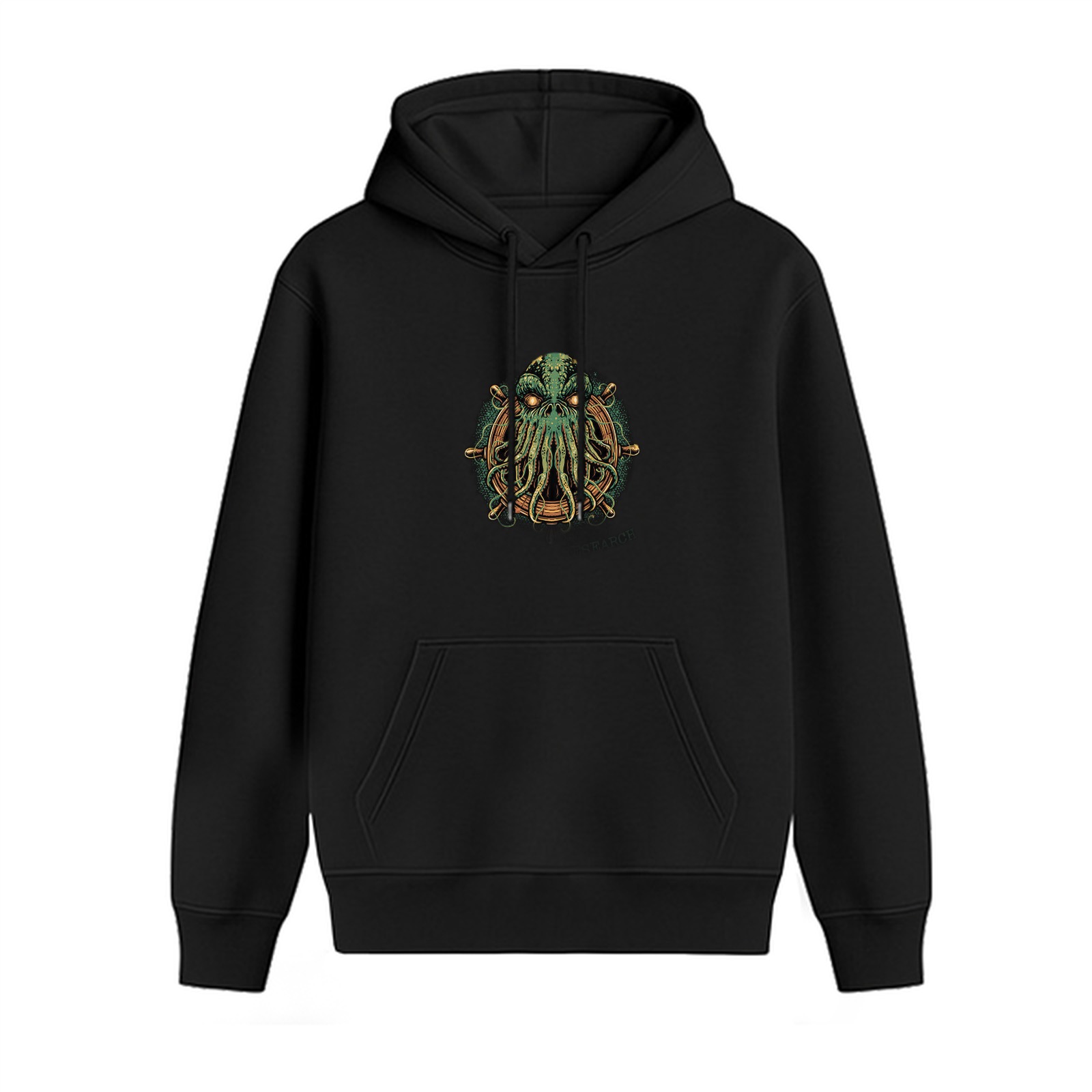 Black Hoodie with Cthulhu Ship Wheel Graphic