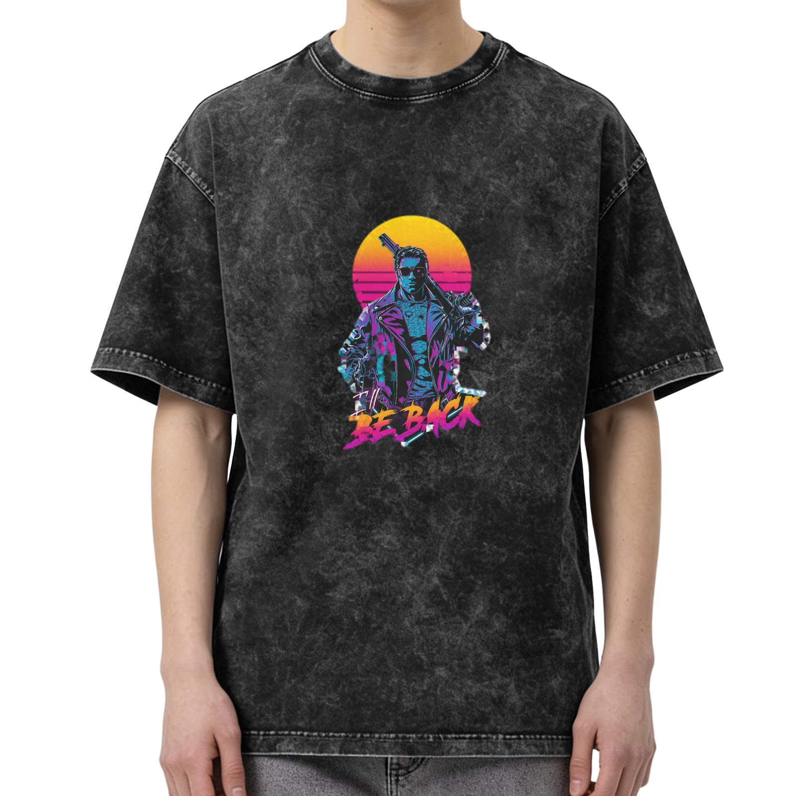 Retro Terminator Be Back Graphic Acid Wash T-Shirt