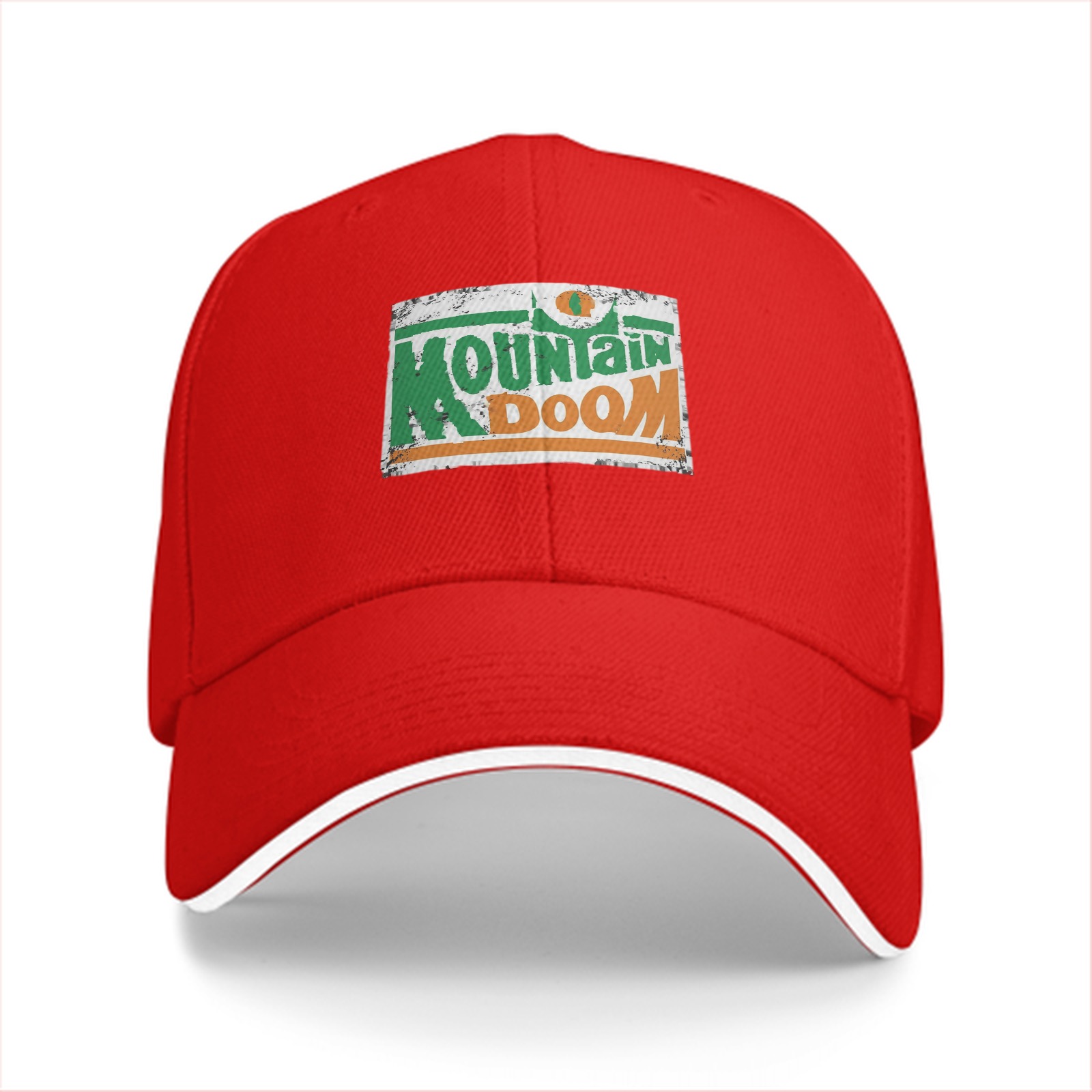 Black baseball cap with Mountain Doom distressed graphic print