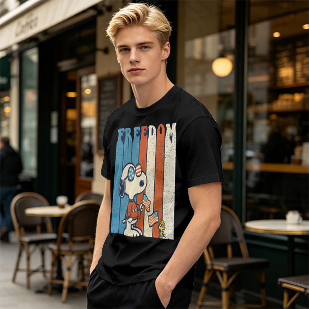 Olive Snoopy Freedom Patriotic Graphic T-Shirt