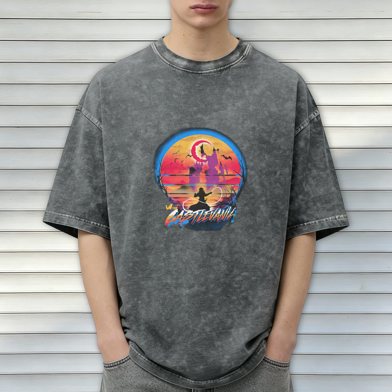 Retro Castlevania Graphic Oversized Acid Wash T-Shirt