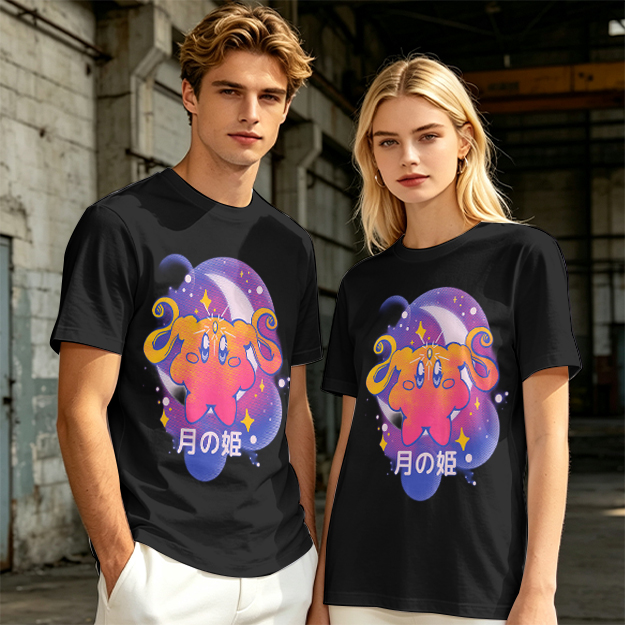 Olive t-shirt with cosmic cat and moon graphic print