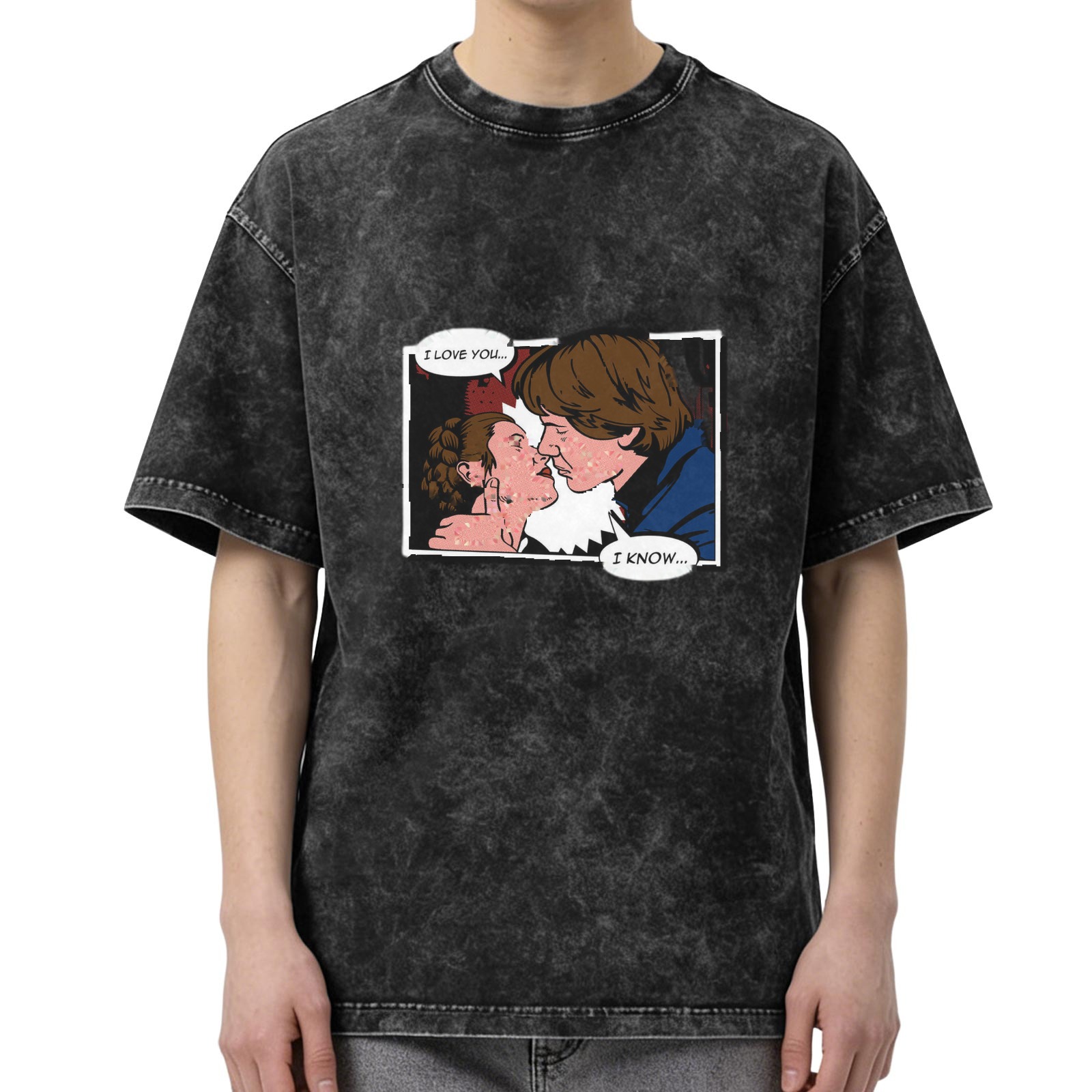 Star Wars I Love You I Know Comic Print Acid Wash T-Shirt
