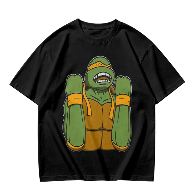 Olive Green T-Shirt With Michelangelo Ninja Turtle Graphic