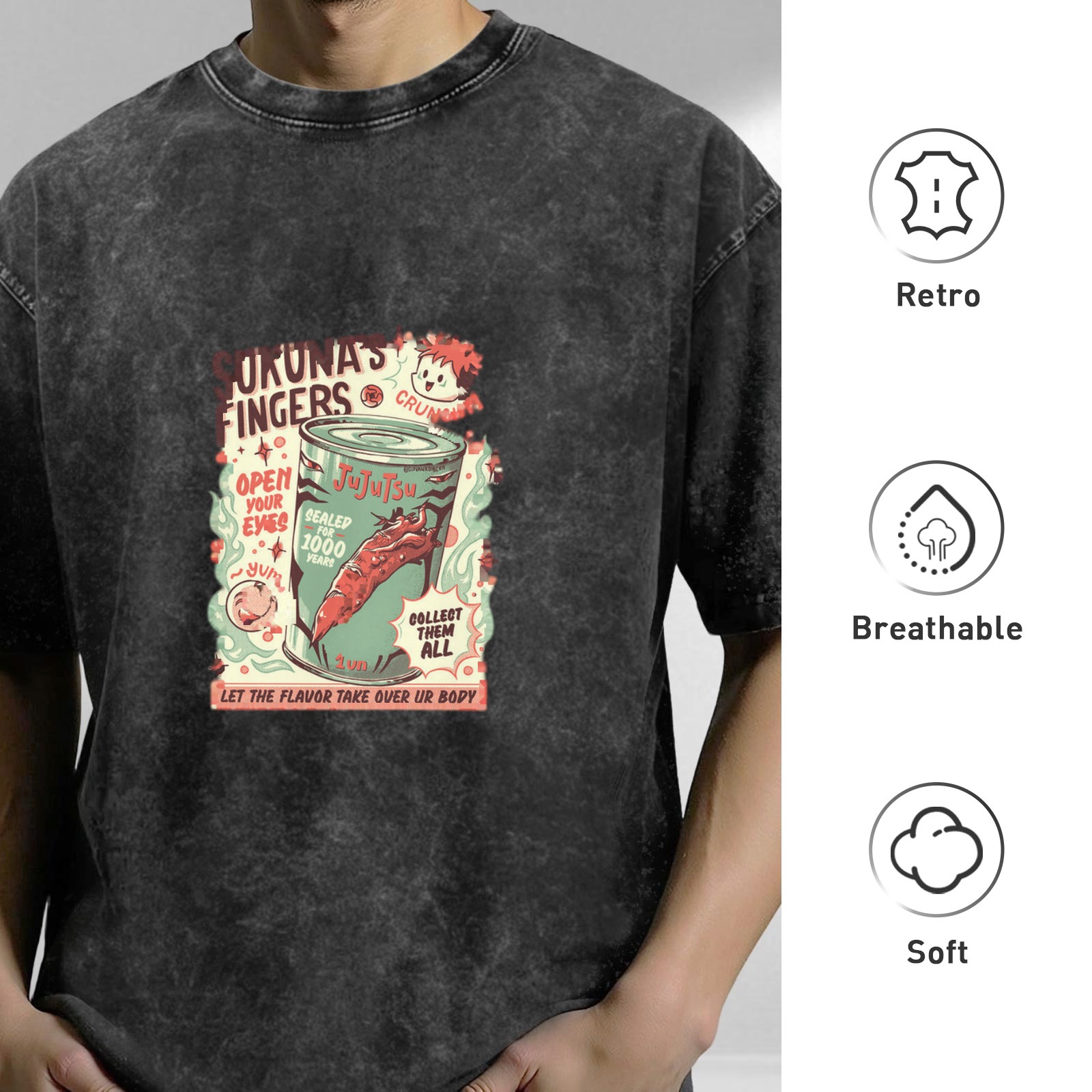 Jujutsu Kaisen Sukuna's Fingers Vintage Graphic Acid Wash T-Shirt