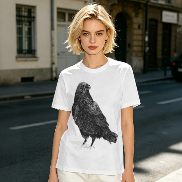 Olive Green T-Shirt With Detailed Raven Graphic Print