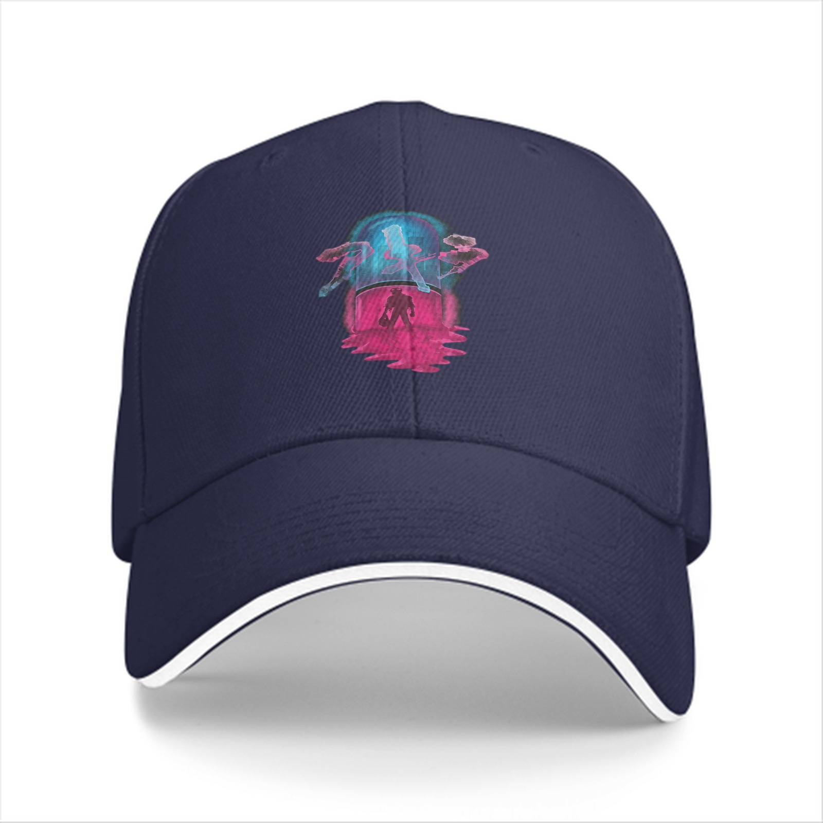 Black Baseball Cap With Neon Anime Style Graphic Print