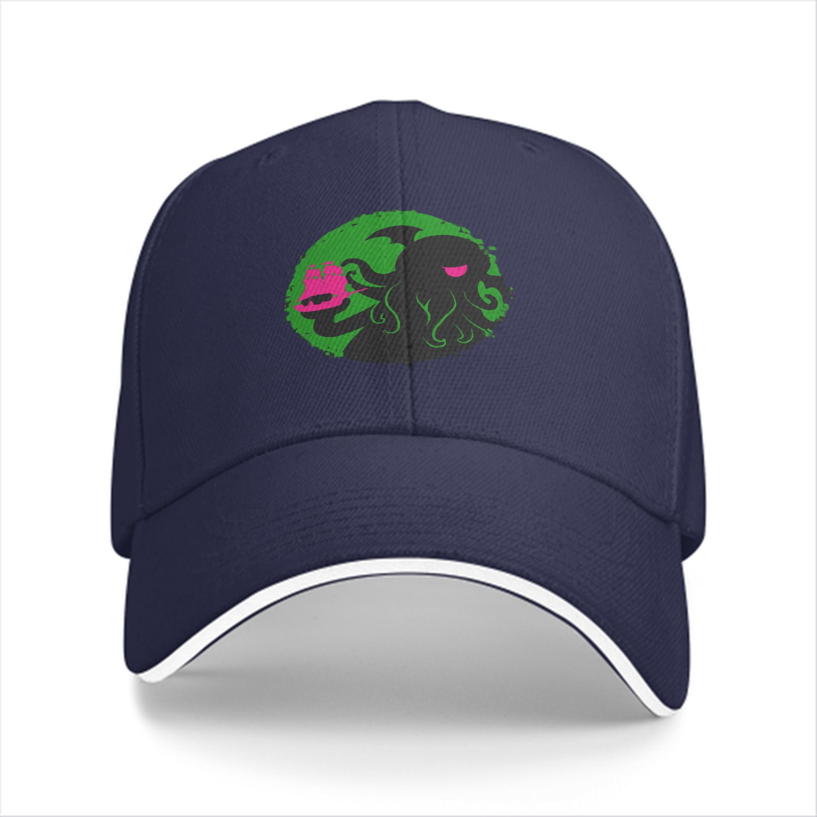 Black Baseball Cap With Cthulhu Attacking Ship Graphic