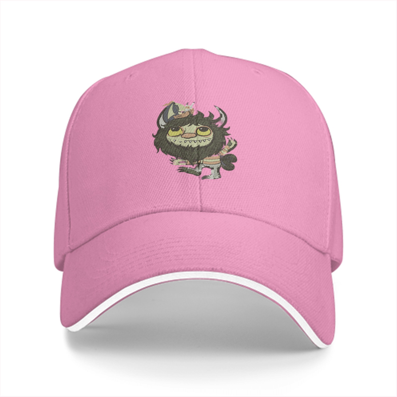 Black Baseball Cap With Cute Wild Monster Cartoon Print