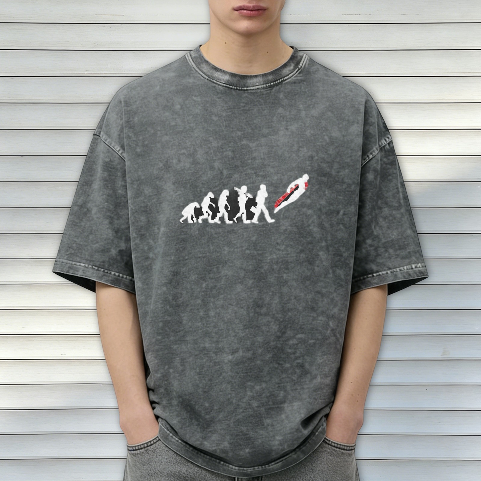 Men's Retro Washed Black Evolution Print Short Sleeve T-Shirt