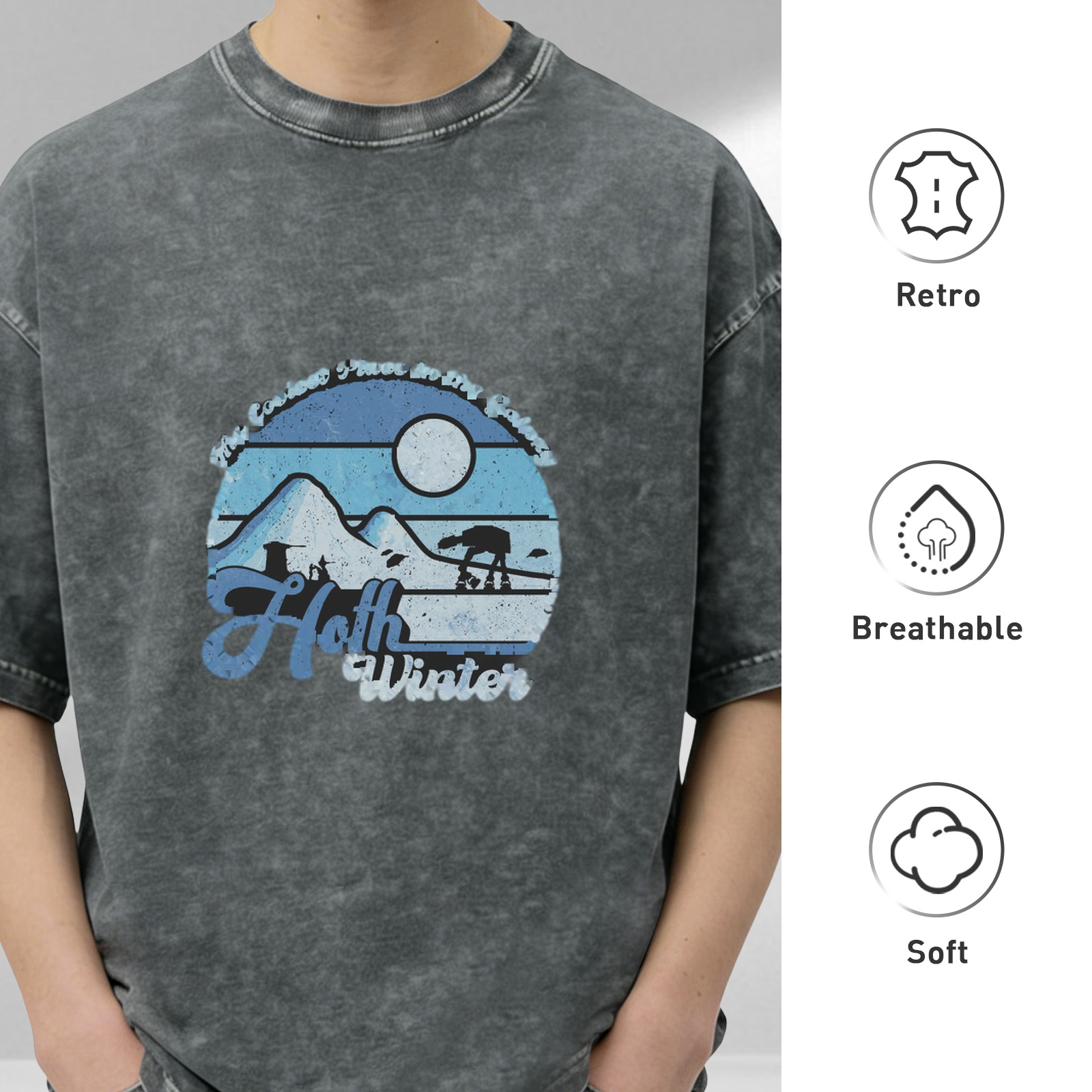 Hoth Winter Star Wars Inspired Acid Wash Graphic T-Shirt