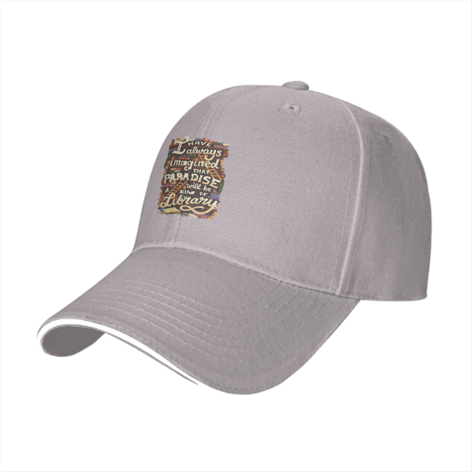 Black baseball cap with library paradise quote print