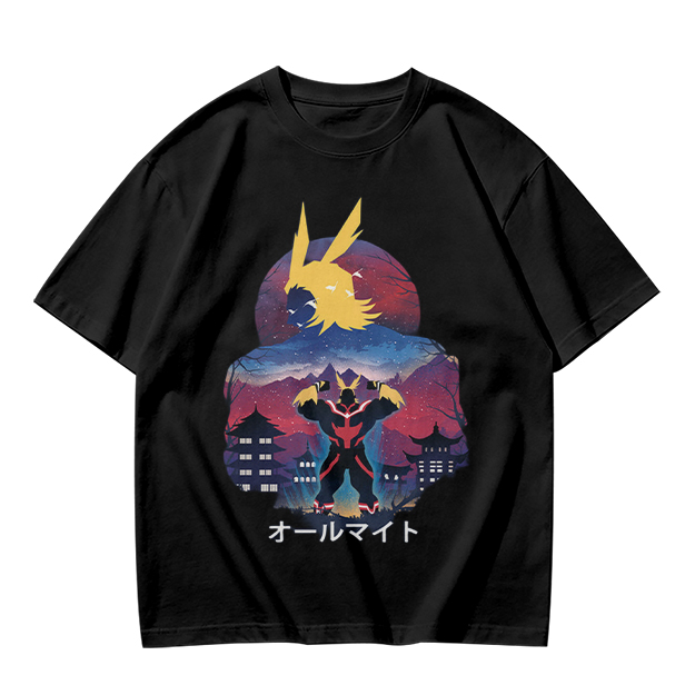 Olive t-shirt with All Might anime character graphic print