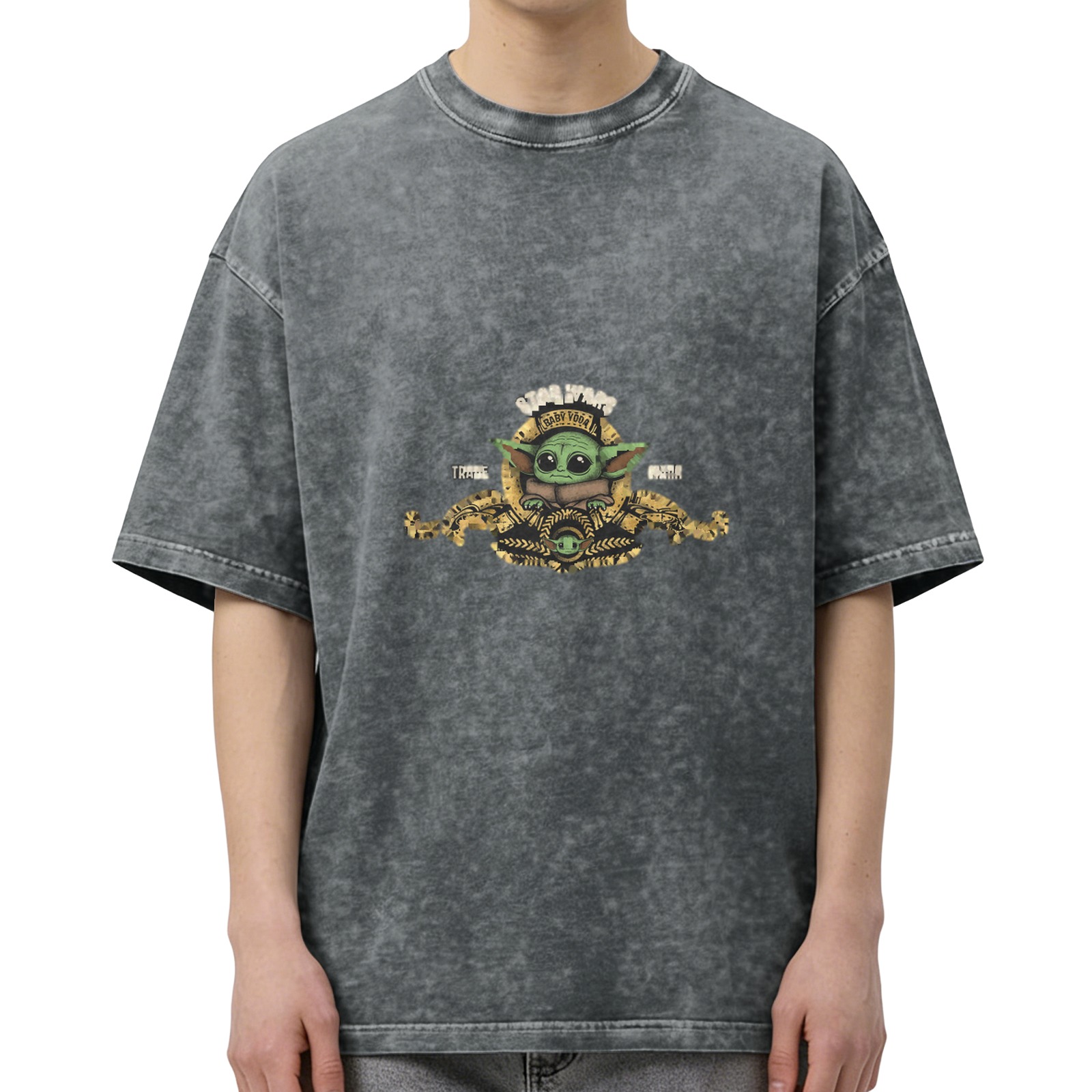 Star Wars Baby Yoda Graphic Acid Wash Black T-Shirt