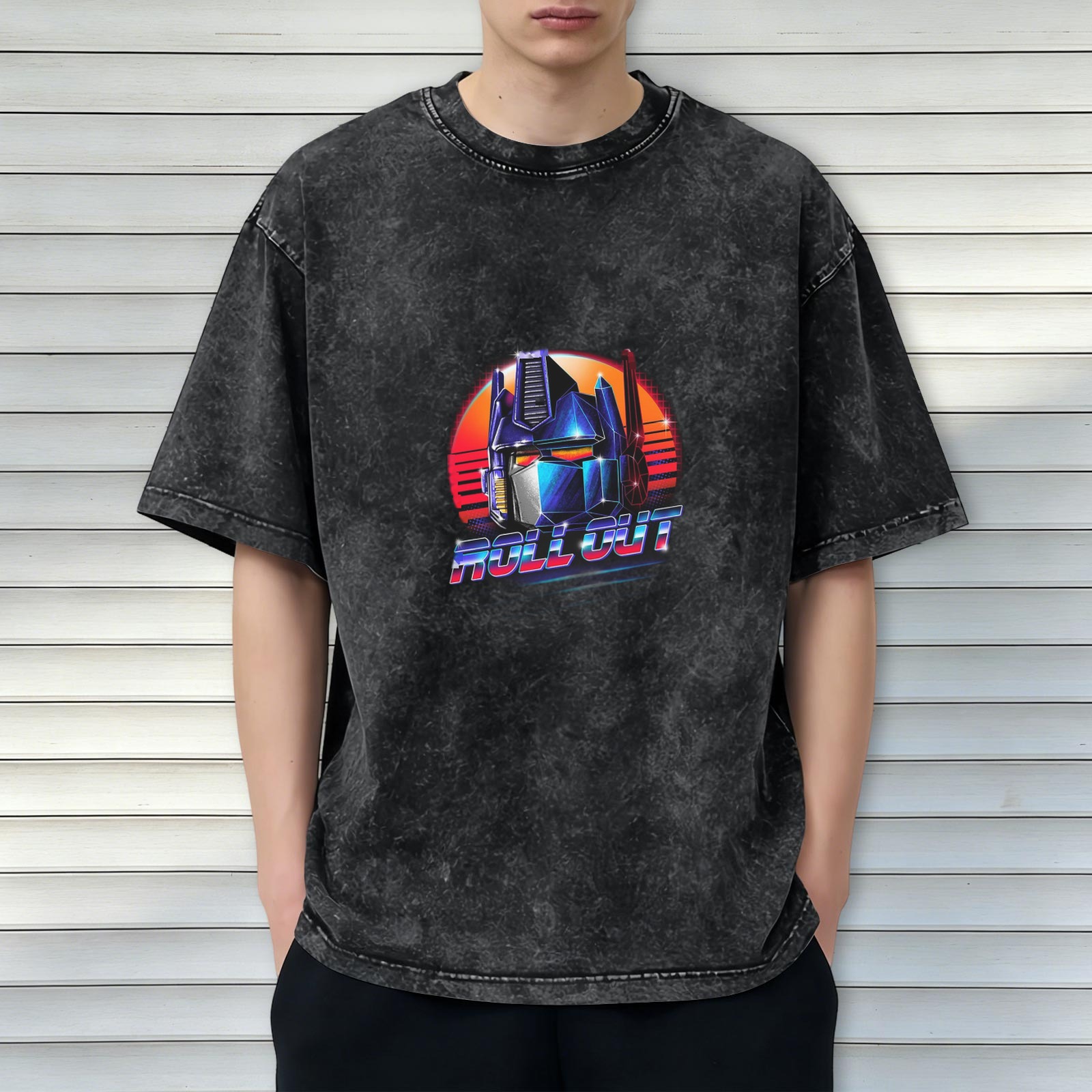 Retro 80s Transformers Optimus Prime 'Roll Out' Graphic Acid Wash T-Shirt
