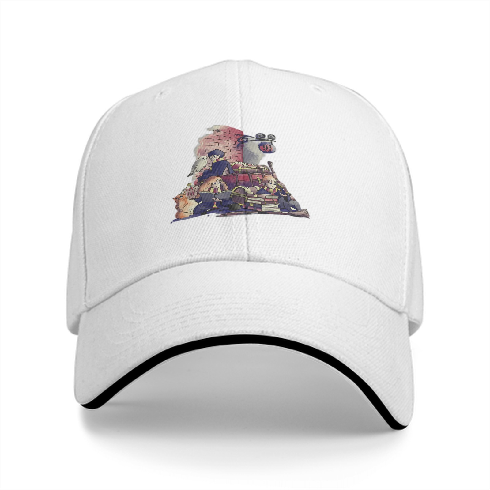 Black baseball cap with Harry Potter themed graphic print