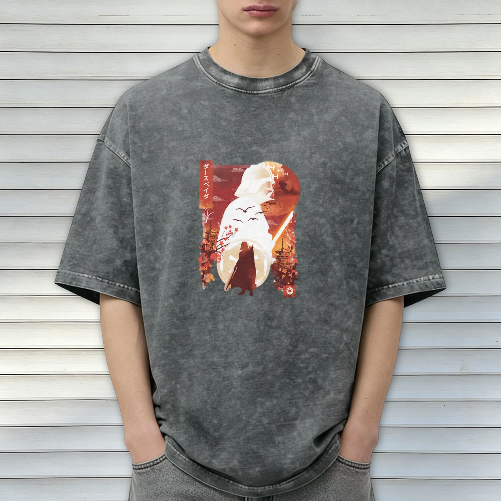 Star Wars Darth Vader Japanese Ukiyo-e Style Graphic Acid Wash T-shirt