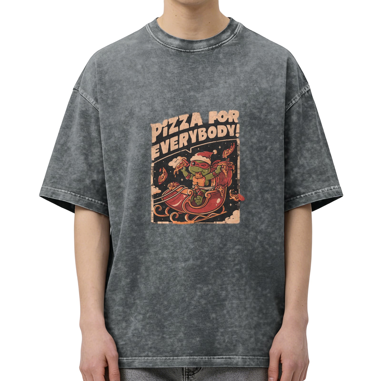 Vintage Wash Pizza For Everybody Teenage Mutant Ninja Turtle Christmas T-Shirt
