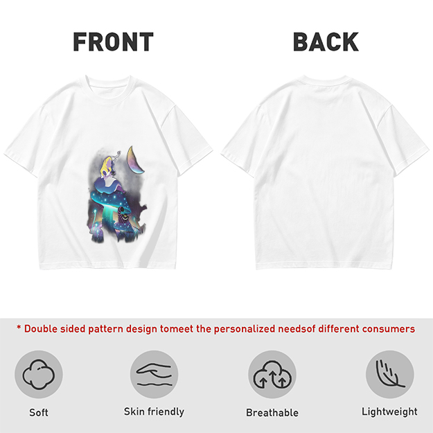 Olive T-Shirt with Alice in Wonderland Galaxy Mushroom Art