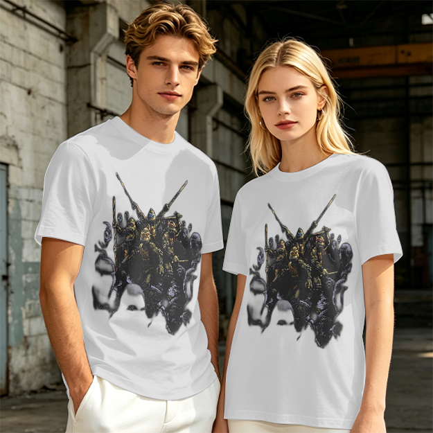 Olive T-Shirt with Fantasy Warrior Group Graphic Print