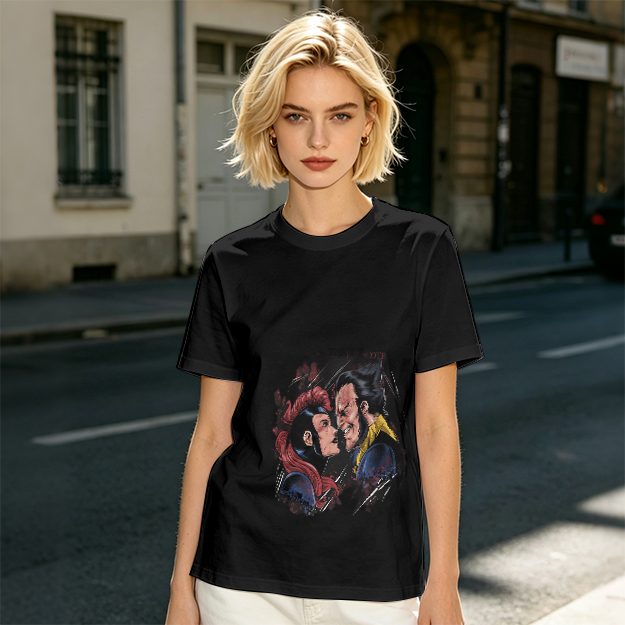 Olive T-shirt with Comic Style Superhero Character Art Print