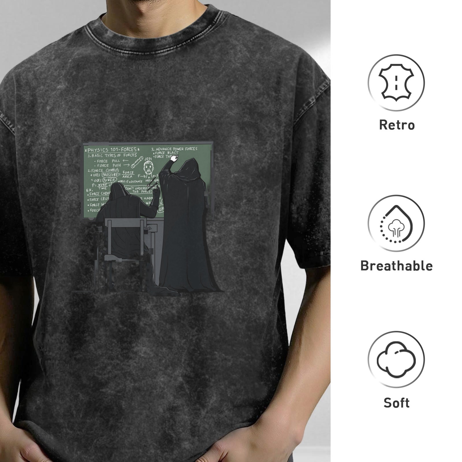 Washed Black T-Shirt with Sith Star Wars Physics Classroom Graphic