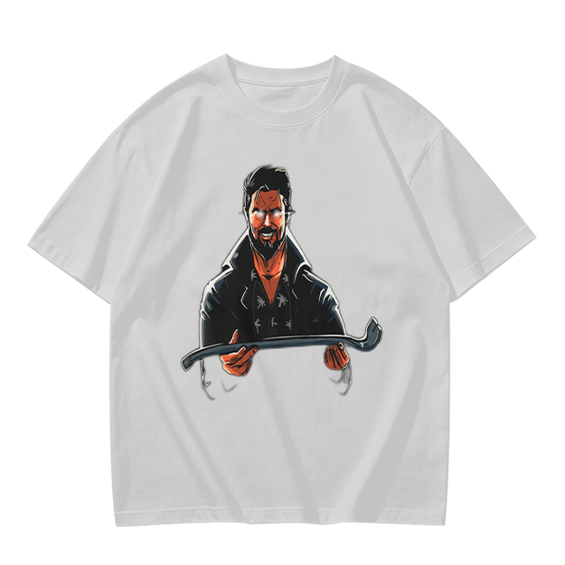 Olive T-Shirt With Bearded Man Holding Crowbar Graphic Print