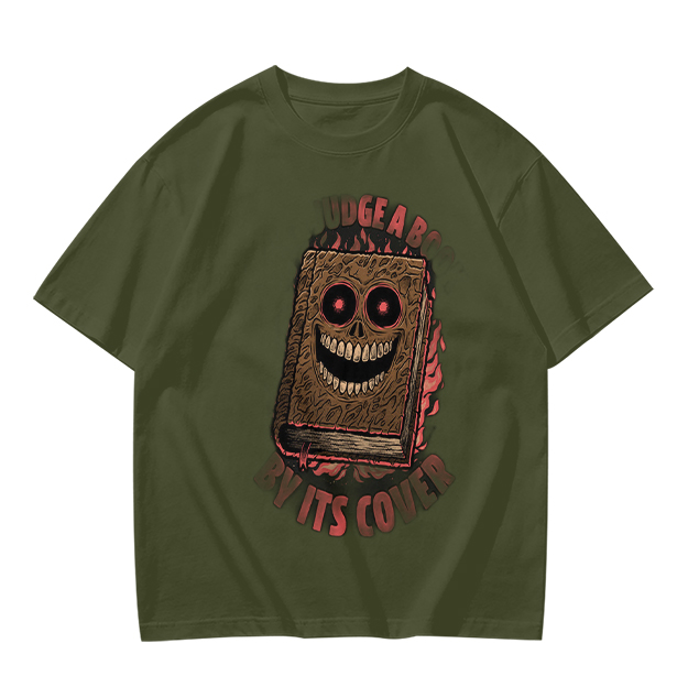Olive T-Shirt With Evil Monster Book Graphic Design