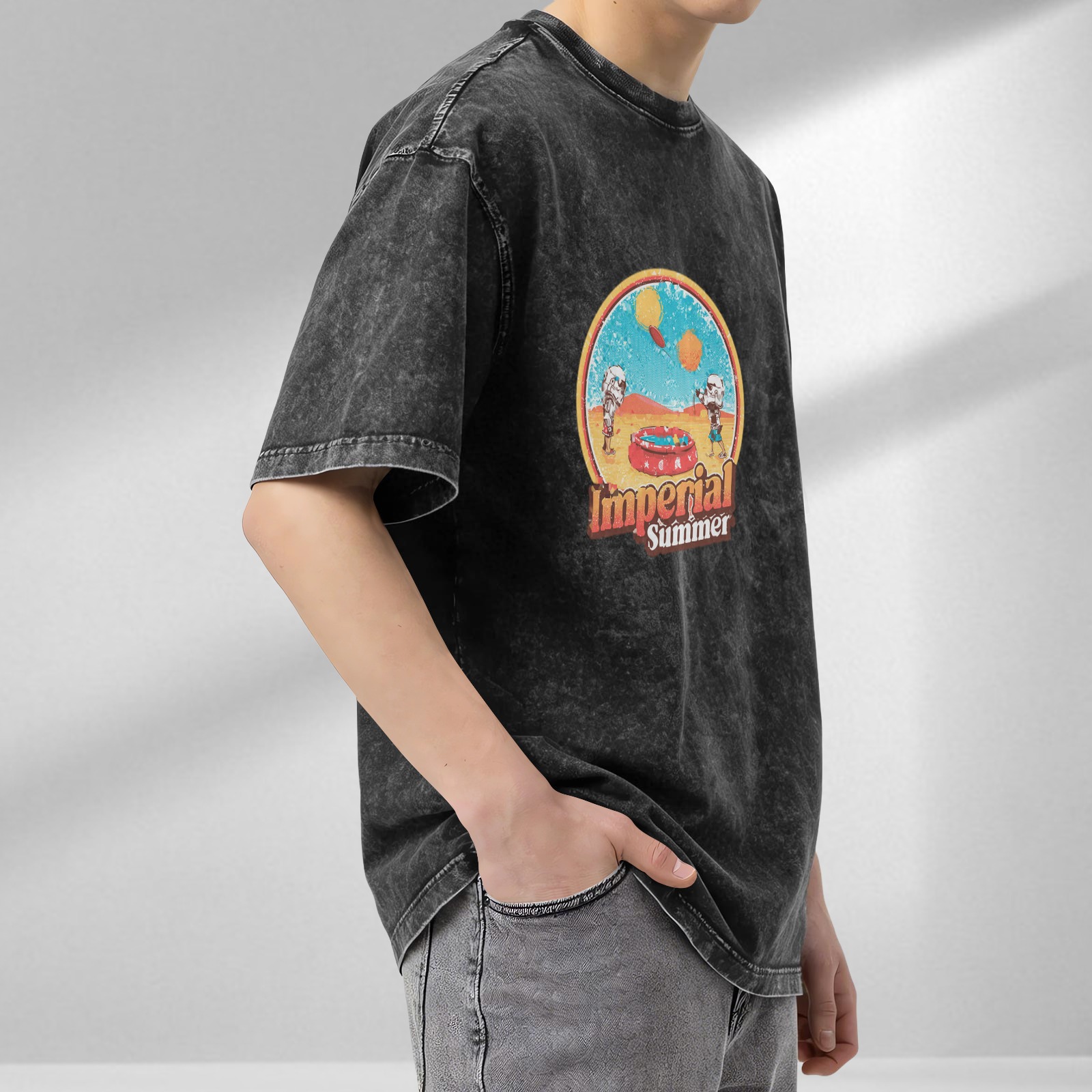 Imperial Summer Graphic Black Wash Oversized T-Shirt