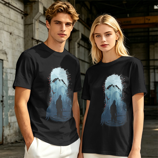 Olive T-Shirt With Dark Fantasy Silhouette And Dragon Print
