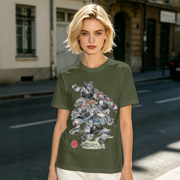 Olive T-Shirt Featuring Ninja Turtles Graphic Design