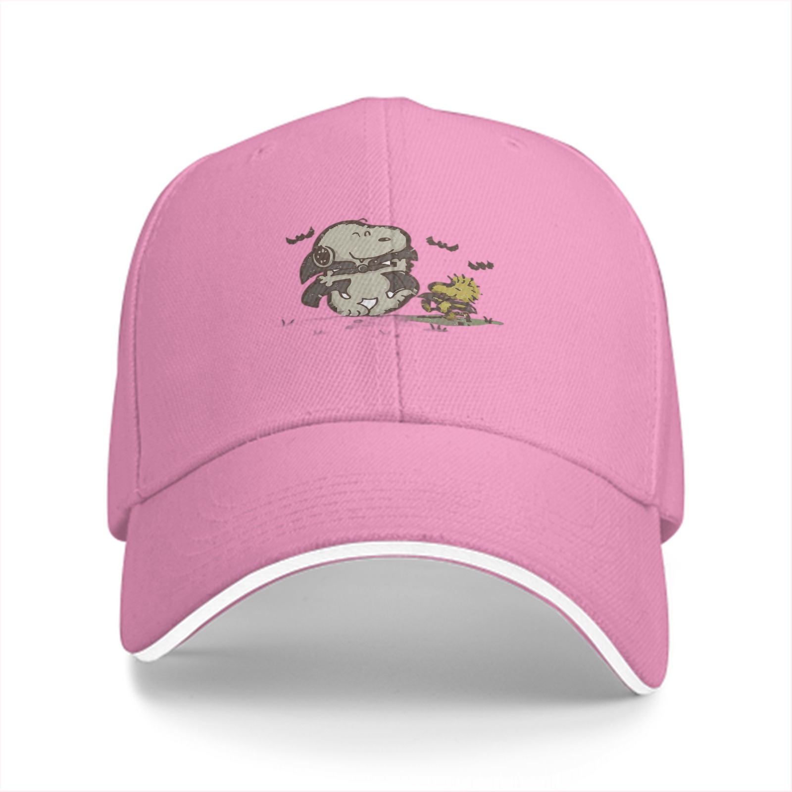 Black baseball cap with Snoopy and Woodstock Halloween design