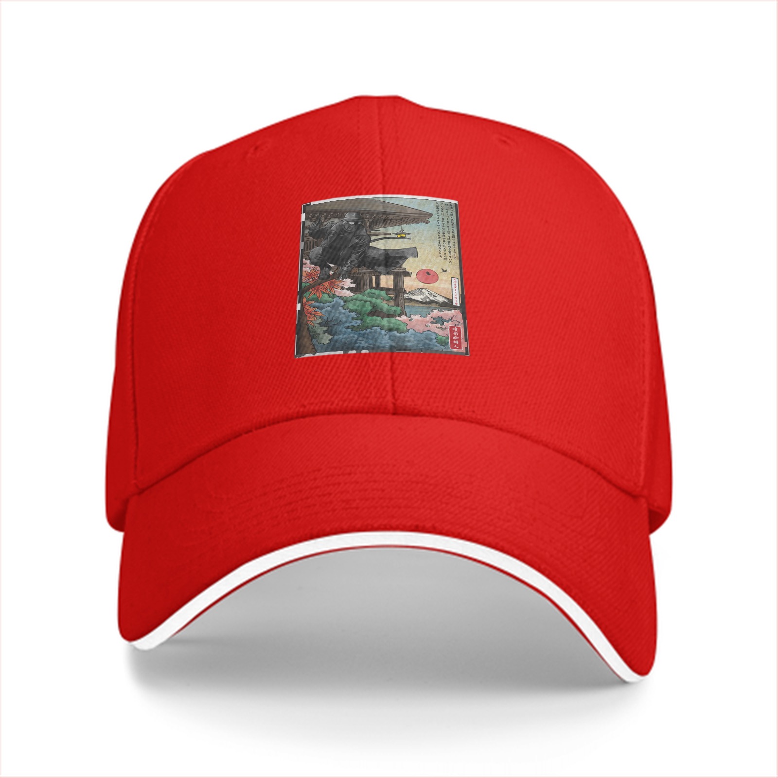 Black Baseball Cap with Japanese Ukiyo-e Style Art Print