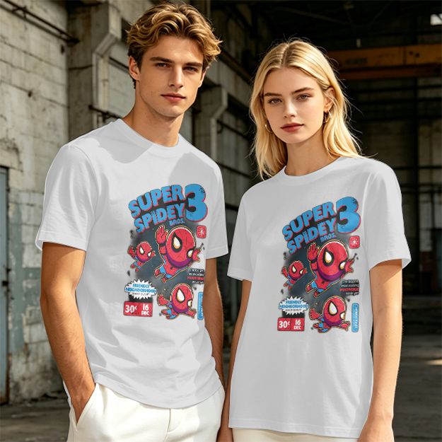 Olive T-shirt with Super Spidey 3 Chibi Spider-Man Graphic