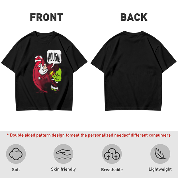 Olive Christmas T-Shirt With Grinch Lifting Santa Claus Print
