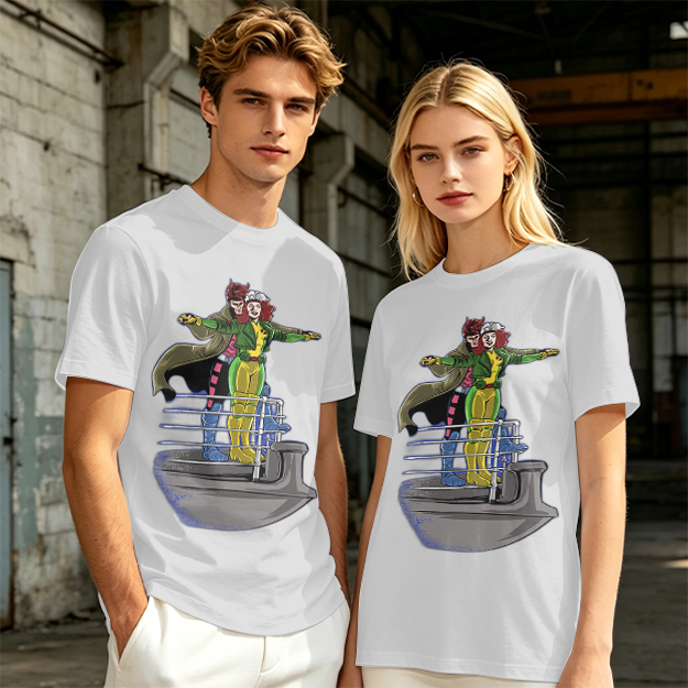X-Men Rogue and Gambit Titanic pose graphic t-shirt