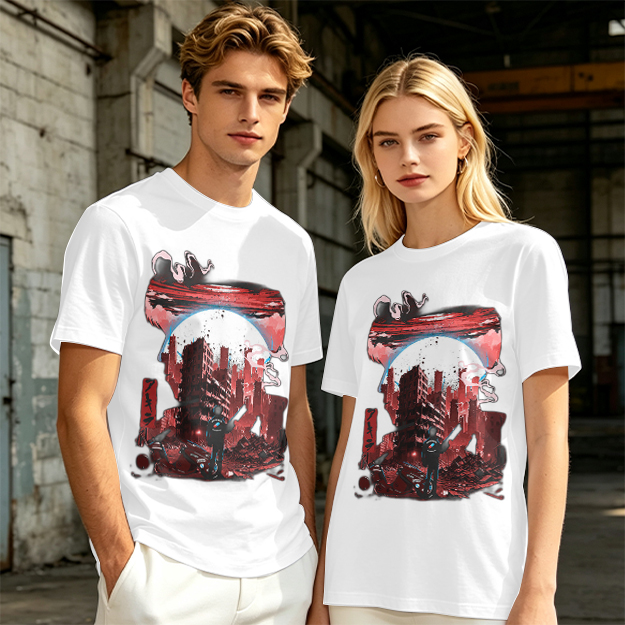 Olive Graphic T-Shirt with Post-Apocalyptic Cityscape Print