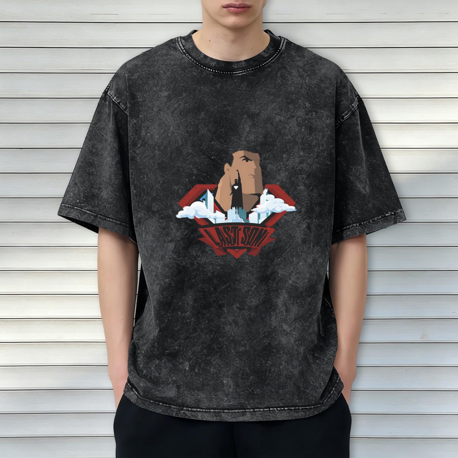 Washed Black Superman Last Son Graphic T-Shirt
