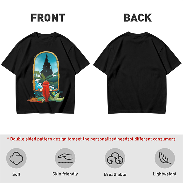 Olive T-Shirt With Mermaid Looking At Castle Art Print