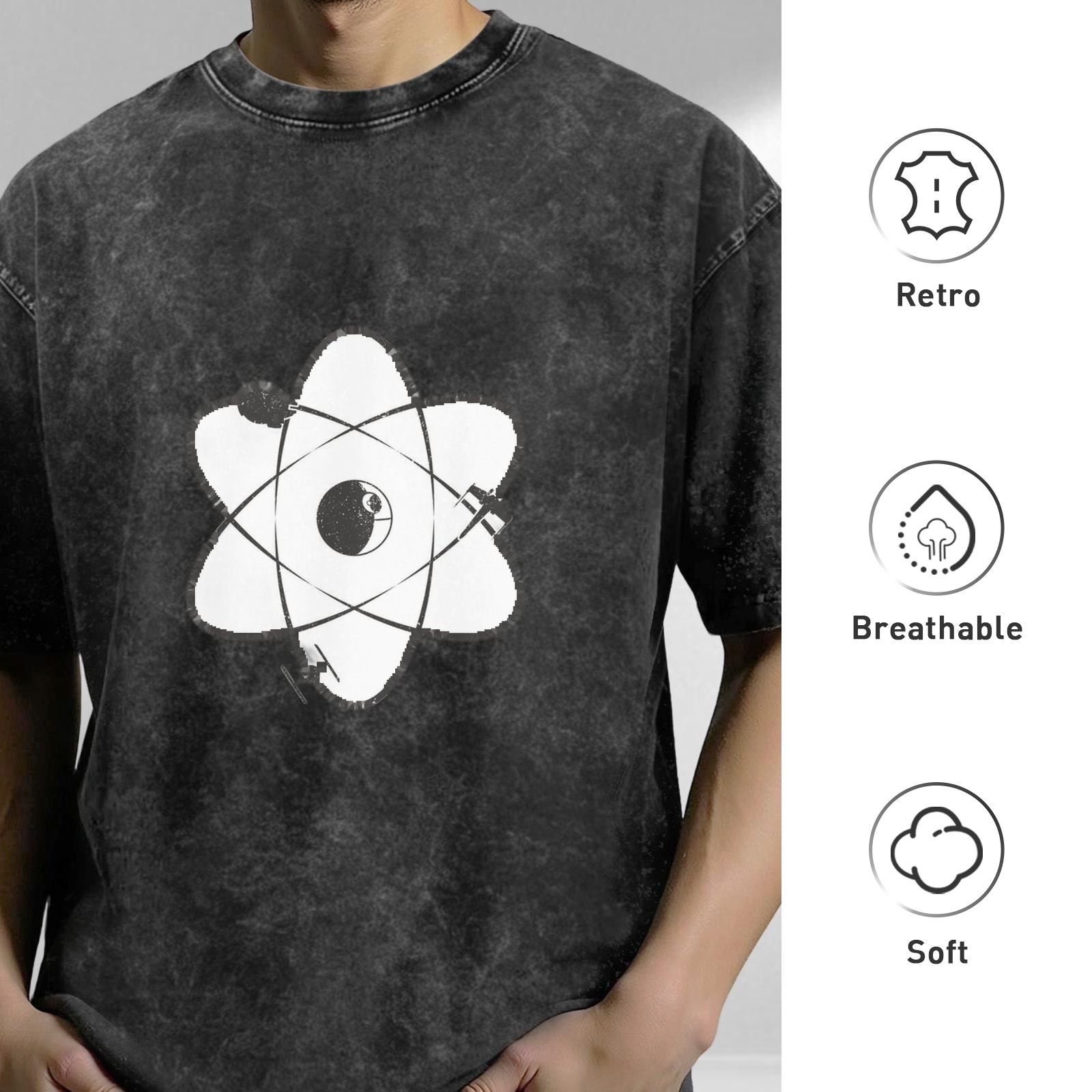 Oversized Acid Wash T-Shirt With Atomic Science Graphic Print