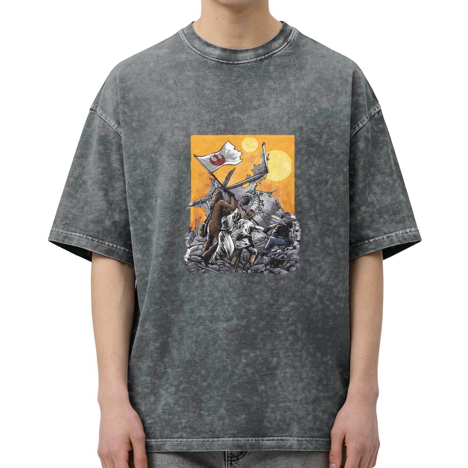 Star Wars Rebel Flag Battle Scene Graphic Oversized T-Shirt