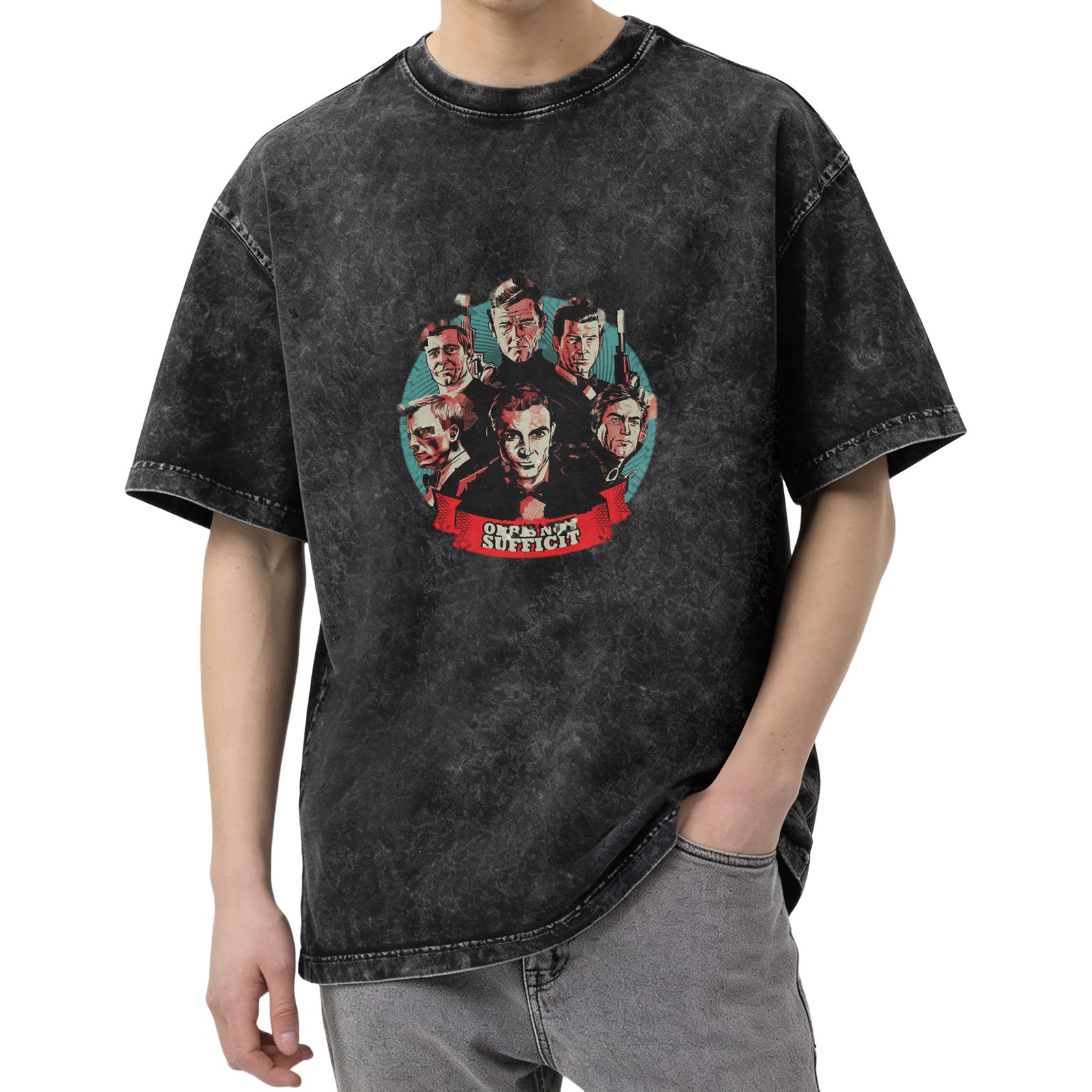 Washed Black T-Shirt with James Bond 007 'Order Not Sufficient' Graphic