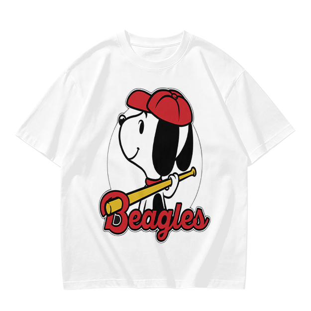 Olive green t-shirt with Snoopy baseball Beagles graphic