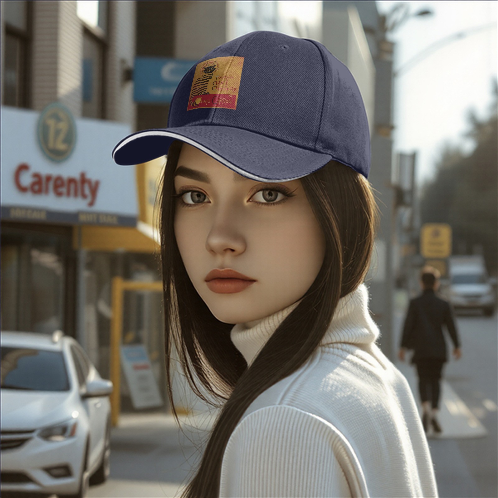Black Baseball Cap with Cheshire Cat Lewis Carroll Print